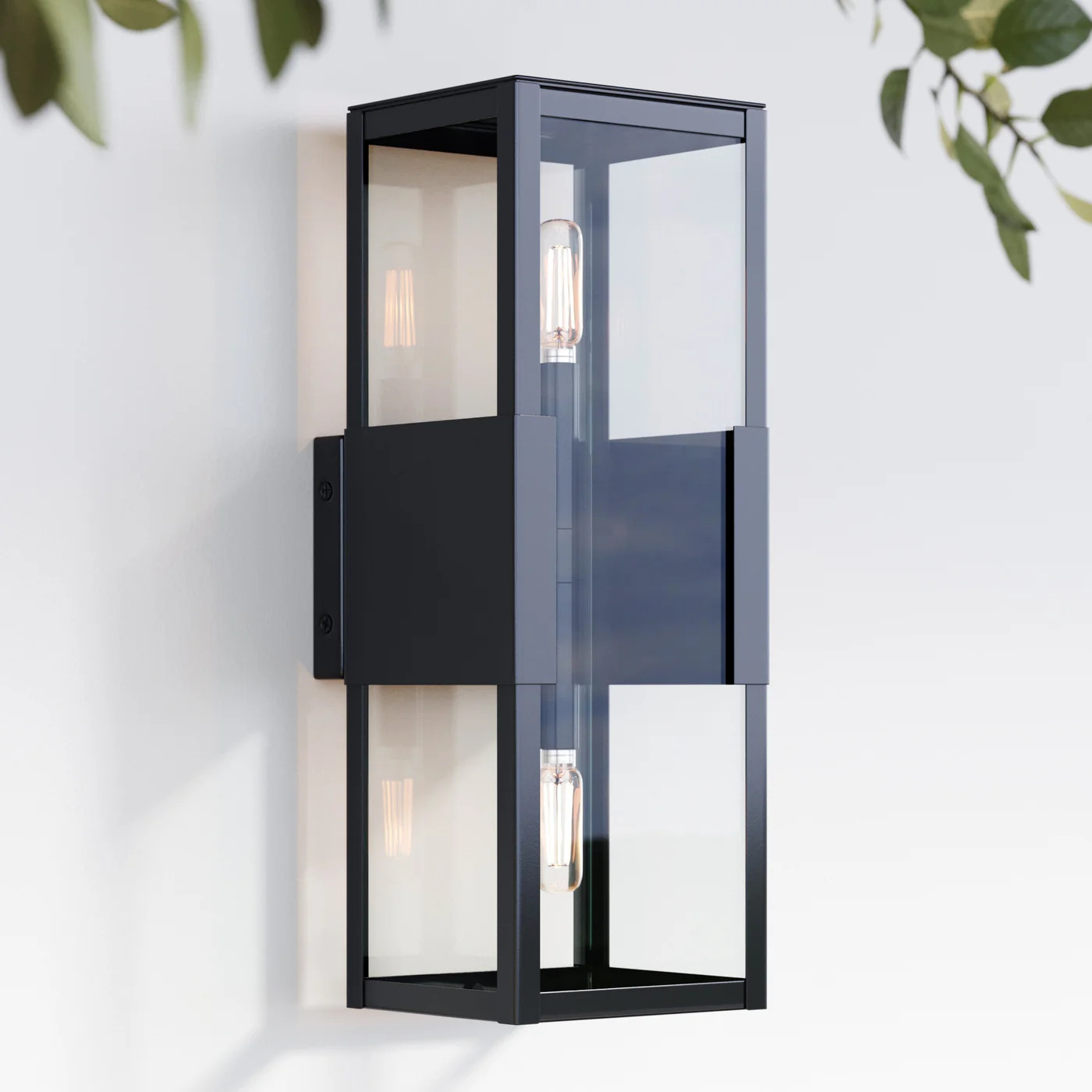 Modern Outdoor Glass 2-Bulb Wall Light Black | Nathan James