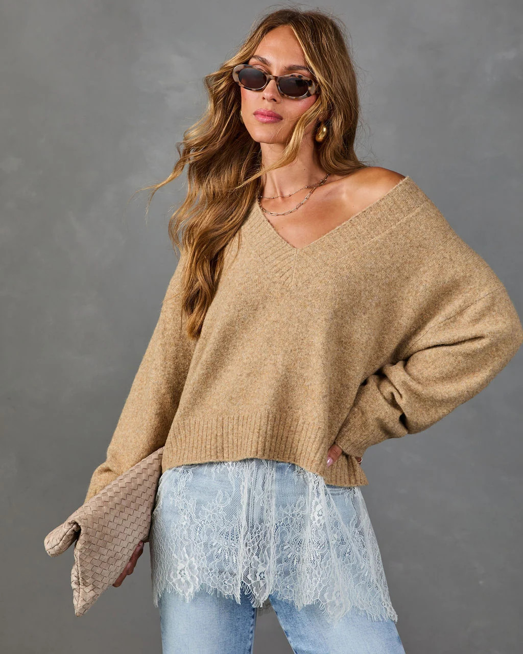 Favorite Girl Knit Lace Hem Twofer Sweater | VICI