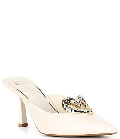 GB Heart-Eyes Leather Heart Ornament Dress Mules - 9.5 | Dillard's
