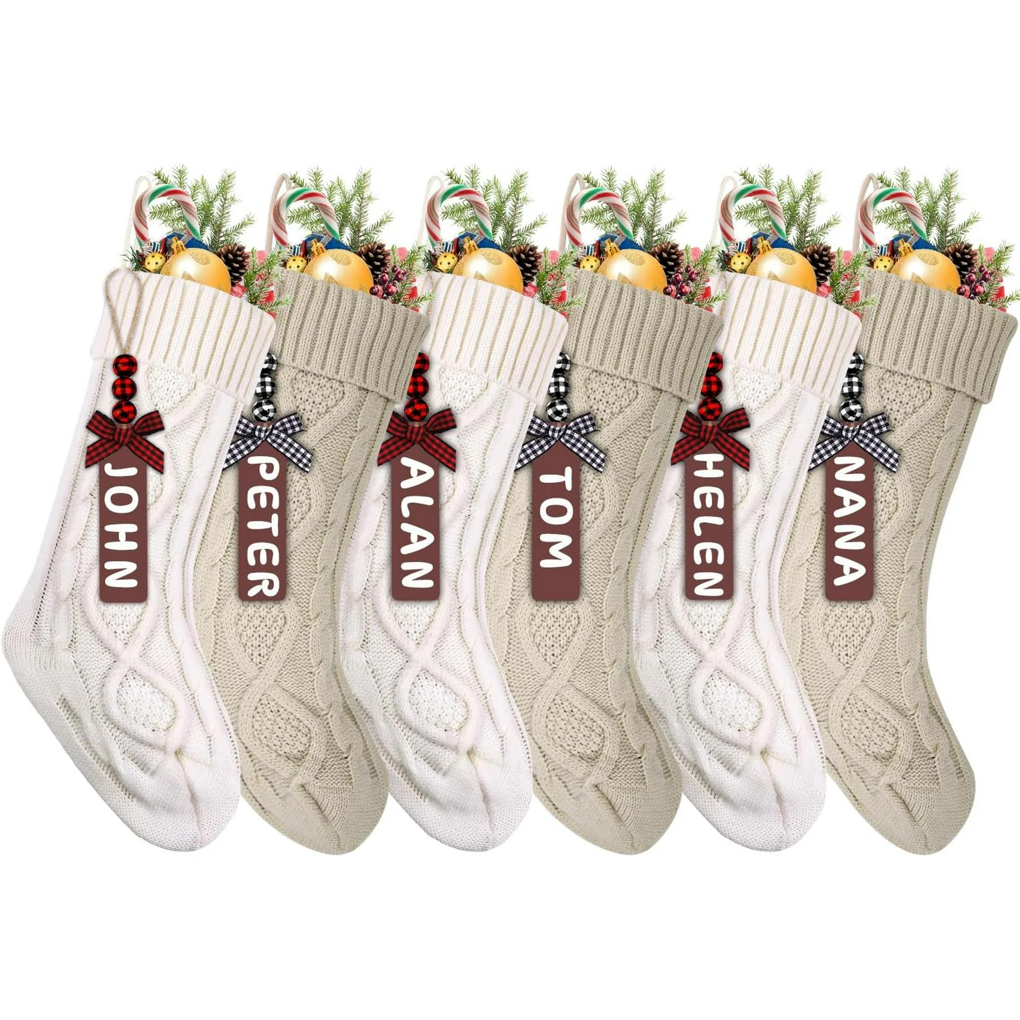 6 pack Christmas Stockings, 18inch Large Personalized Cable Knitted Xmas Hanging Stocking Decorat... | Walmart (US)