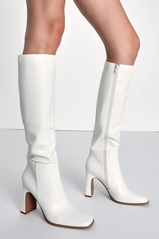 Ceceliaa White Square Toe Knee-High Boots | Lulus (US)
