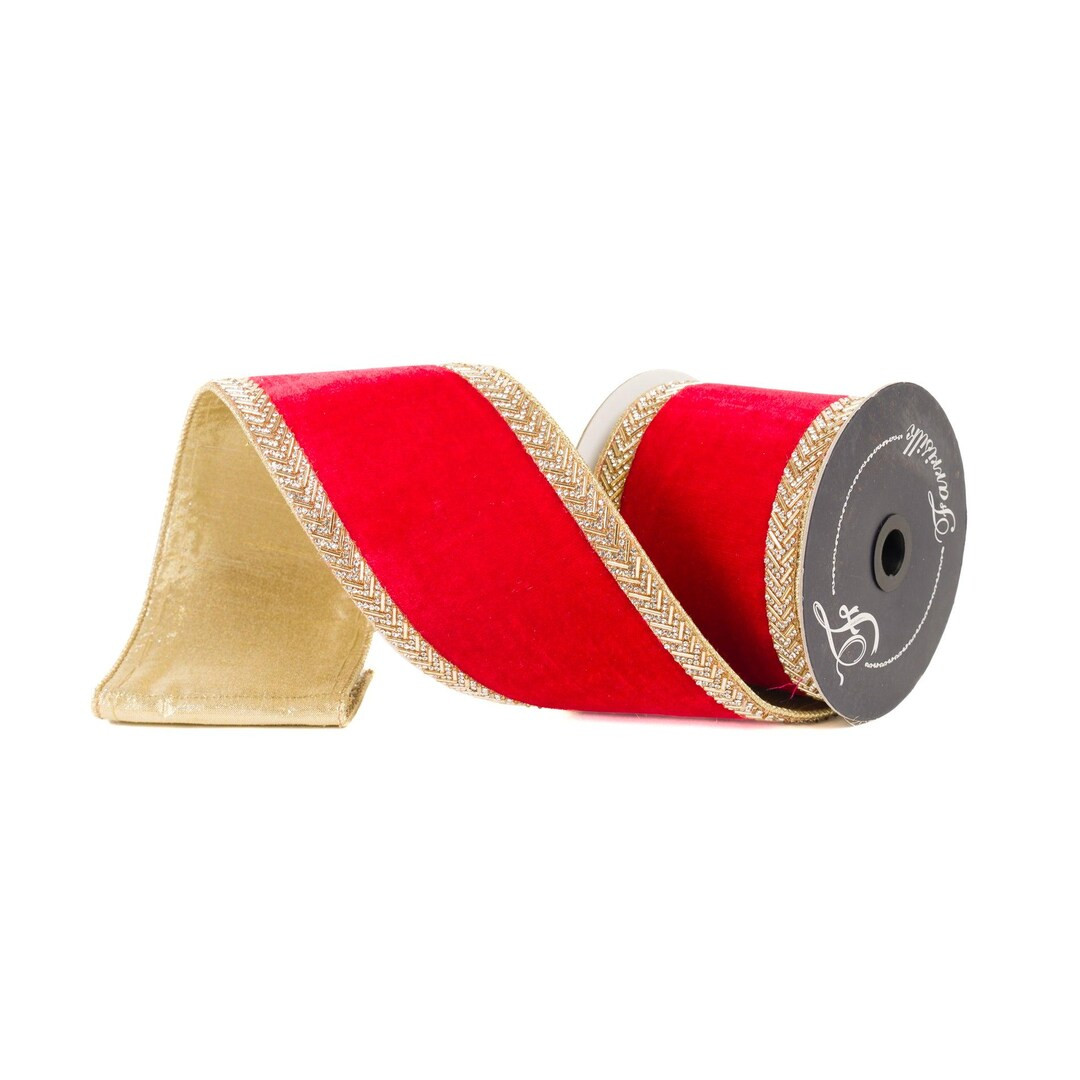 Chevron Crystals Border Red Velvet Designer WIRED Ribbon by Farrisilk – 4 Inch X 5 Yards - Etsy | Etsy (US)