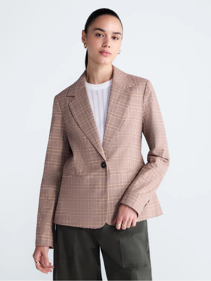 Free Assembly Women's and Women's Plus The Belmont Plaid Single Breasted Blazer, Sizes XS-4X | Walmart (US)