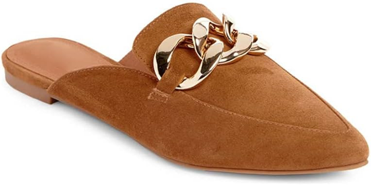 Juliet Holy Womens Mules Flats Pointed Toe Backless Loafers Slip on Metal Chain Slides | Amazon (US)