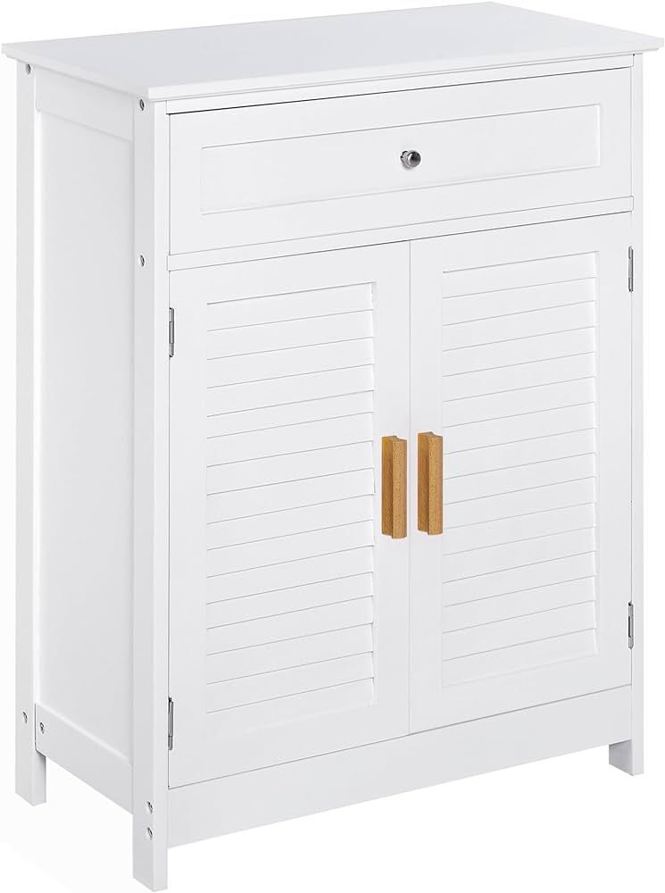 kleankin Bathroom Floor Cabinet, Freestanding Storage Cabinet with Double Doors and Drawer, White | Amazon (US)