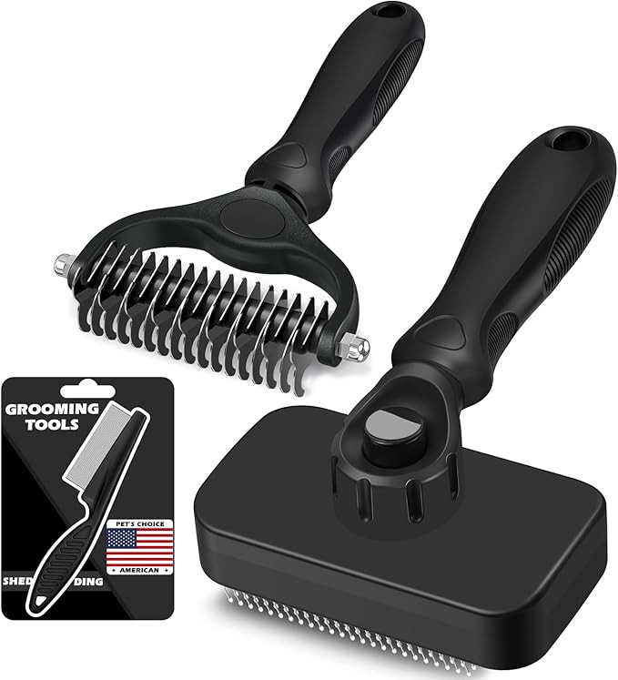 3PCS Self Cleaning Slicker Brush & Pet Grooming Rake & Flea Comb for Dogs,Cats and Horses | Doubl... | Amazon (US)