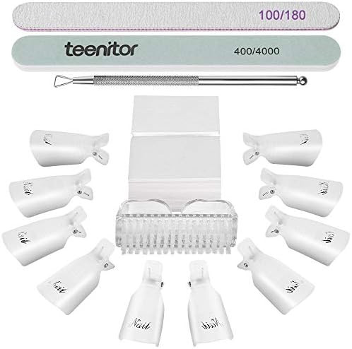 Teenitor gel nail remover kit with10pcs Gel Clip Remover, Brush for Nails, Nail Files 100/180, Bu... | Amazon (US)