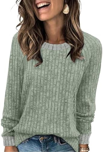 WIHOLL Long Sleeve Shirts for Women Lightweight Sweaters Fall Outfits 2026 Color Block Winter Clo... | Amazon (US)