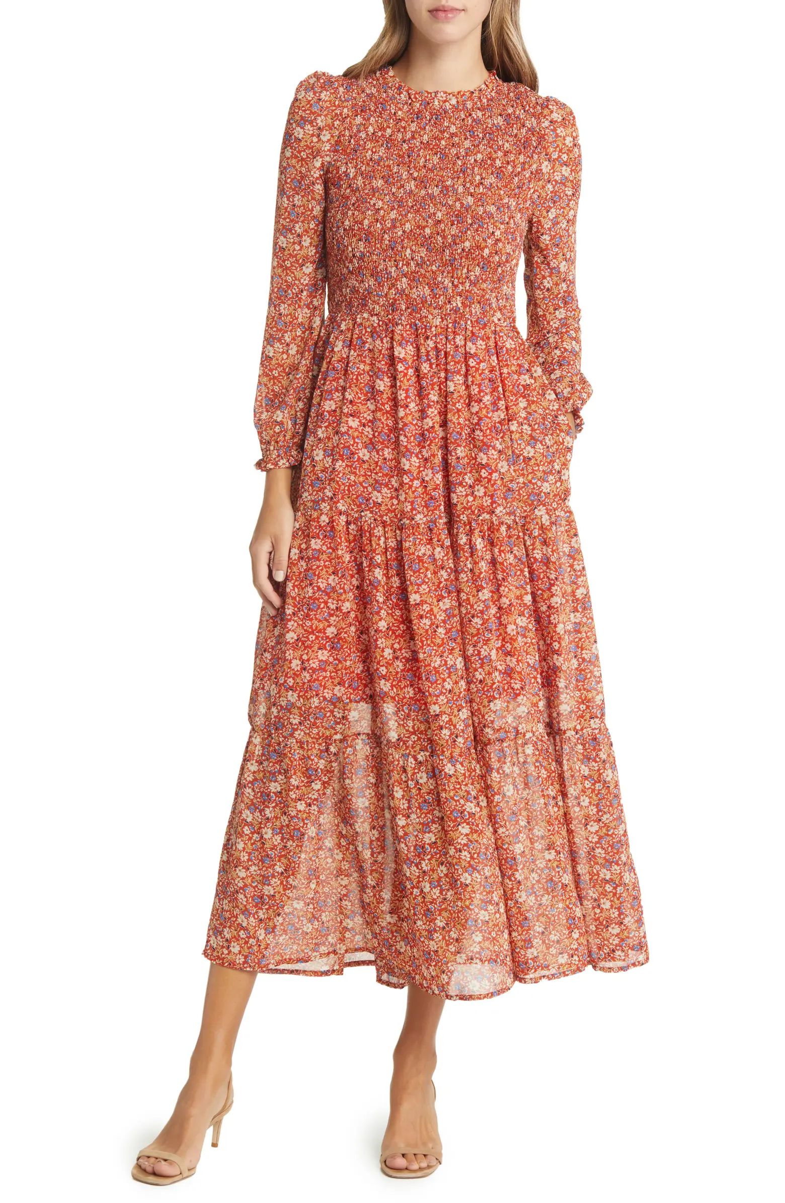 MELLODAY Floral Long Sleeve Smocked Maxi Dress | Nordstrom | Nordstrom