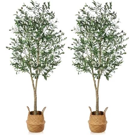 FULDA Artificial Olive Trees 6Ft Fake Olive plant with Basket Faux Plants Indoor Outdoor Fake Tree i | Walmart (US)
