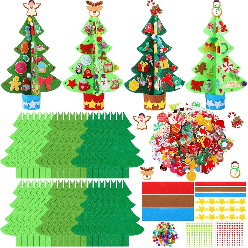 408 Pcs Christmas Tree DIY Craft Kits 3D Christmas Tree Felt Sets Christmas Tree Felt Decorations... | Amazon (US)