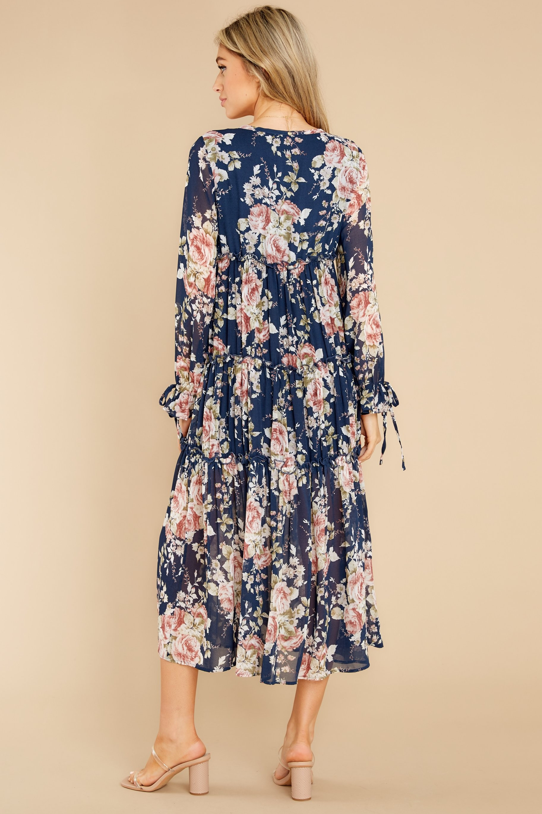 Midnight Rendezvous Navy And Blush Floral Print Maxi Dress | Red Dress 