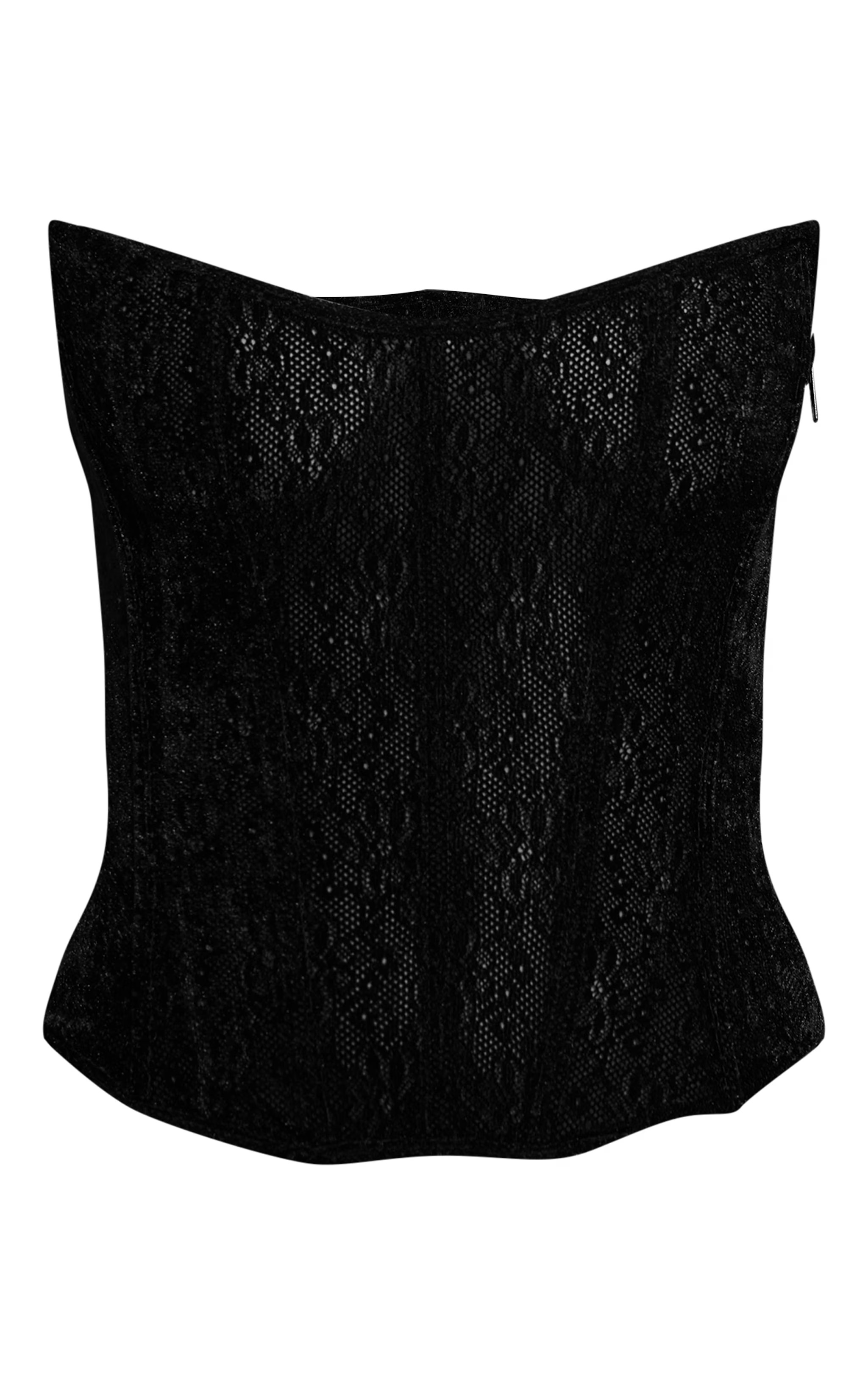 Petite Black Velour Printed Corset Top | Petite | PrettyLittleThing US