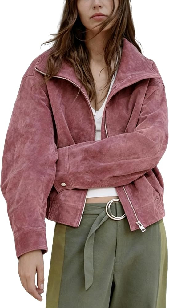 Women\u2019s Leather Cropped Bomber Jacket Outwear | Amazon (US)