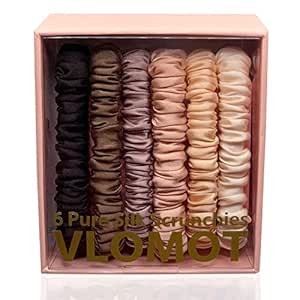 VLOMOT 6 Pcs Set 100% Pure Mulberry Silk Hair Scrunchies Silk Hair Ties with 6 Chic Colors Everyd... | Amazon (US)