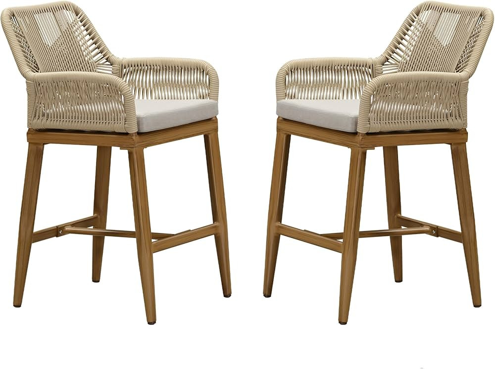 PURPLE LEAF Outdoor 24" Counter Height Bar Stools Chair Set of 2, All Weather Rattan and Aluminum... | Amazon (US)