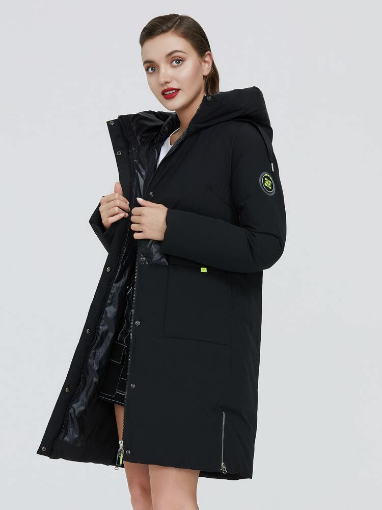 GASMAN Flap Pocket Patched Drawstring Hooded Puffer Coat | SHEIN