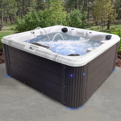 Insight 5-6 Person 34-Jet, 73-Port Acrylic Lounger Hot Tub Spa, Stainless Steel Heater with Ozonator, LED Lighting, LED Ice Bucket and Insulated Cover | Wayfair North America