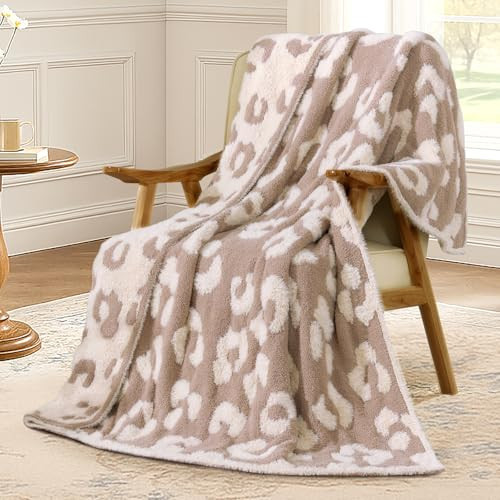 Amélie Home Leopard Throw Blanket for Couch Bed Sofa, Reversible Ultra Soft Cozy Warm Blanket for Living Room Bedroom, Perfect for Gifts, 50" x 60", Beige Leopard | Amazon (US)