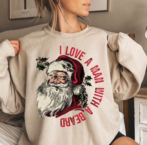 Funny Santa Beard Sweatshirt Cute Christmas Shirt for Women - Etsy | Etsy (US)