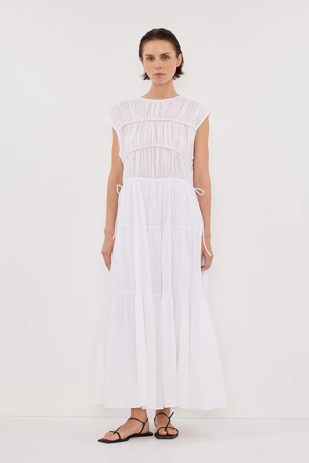 FLYNN WHITE LINEN BLEND MIDI DRESS | DISSH
