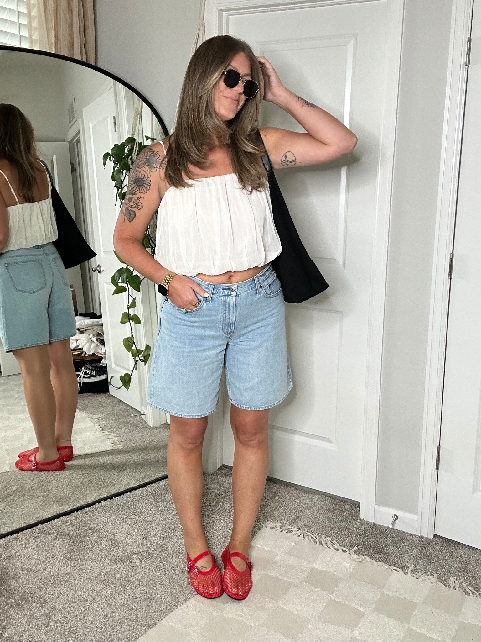 Medium top, 10/30 shorts, both 50% off! 
11 sandals 

#LTKSaleAlert #LTKOver40 #LTKMidsize