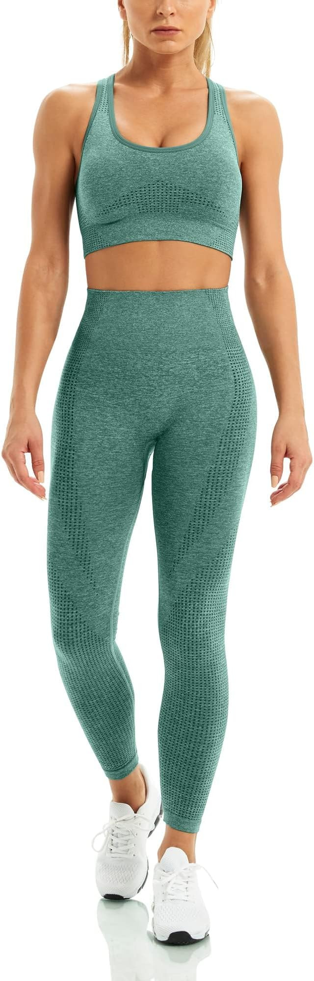 WodoWei Women 2 Piece Workout Outfits Sports Bra Seamless Leggings Yoga Gym Activewear Set | Amazon (US)