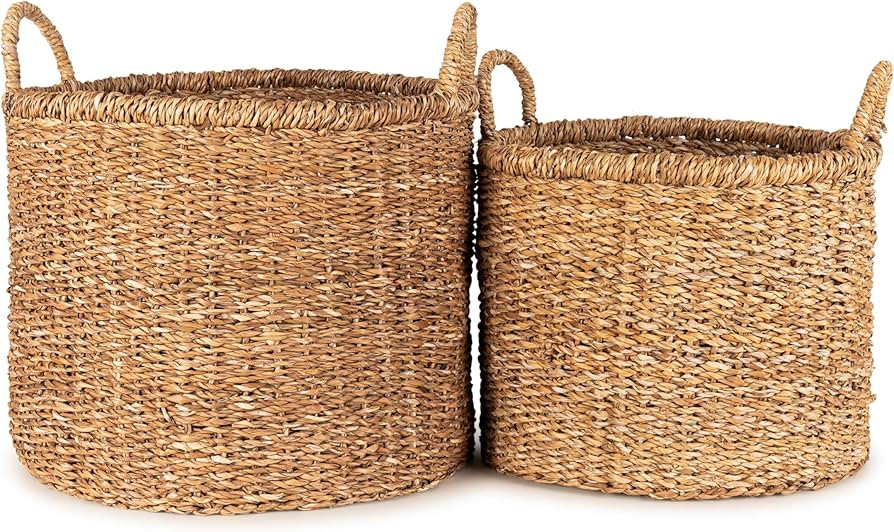 Olly & Rose Large Set 2 Premium Woven Seagrass Handmade Storage Baskets 45 and 40cm Large Premium... | Amazon (UK)