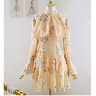 Shima - Long-Sleeve Cold Shoulder Floral Print Mini Dress | YesStyle | YesStyle Global