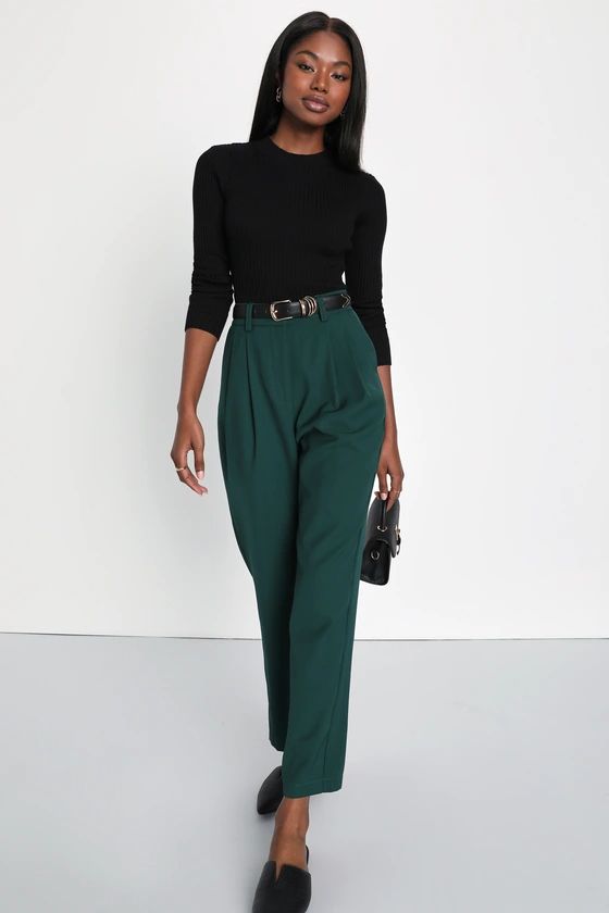 Posh Promotion Emerald Twill High Rise Tapered Trouser Pants | Lulus (US)