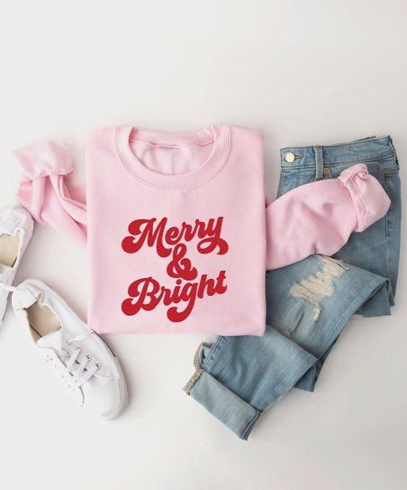 Pink & Red 'Merry & Bright' Sweatshirt - Women | Zulily