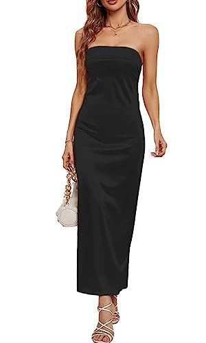 Fronage Women's Sexy Satin Silk Strapless Maxi Dress Backless Bodycon Going Out Wedding Cocktail ... | Amazon (US)
