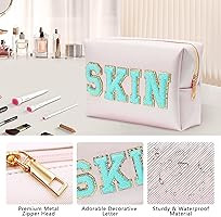 Chenille Letter Makeup Bag with Letter Patches Leather Makeup Bag Skin Pouch Varsity Letter Cosme... | Amazon (US)