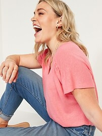 Loose V-Neck Linen-Blend Henley Tee for Women | Old Navy (US)