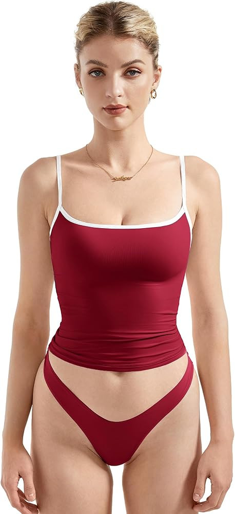 SUUKSESS Women Double Line Square Neck Tank Top Summer Y2K Going Out Basic Cami Shirt | Amazon (US)