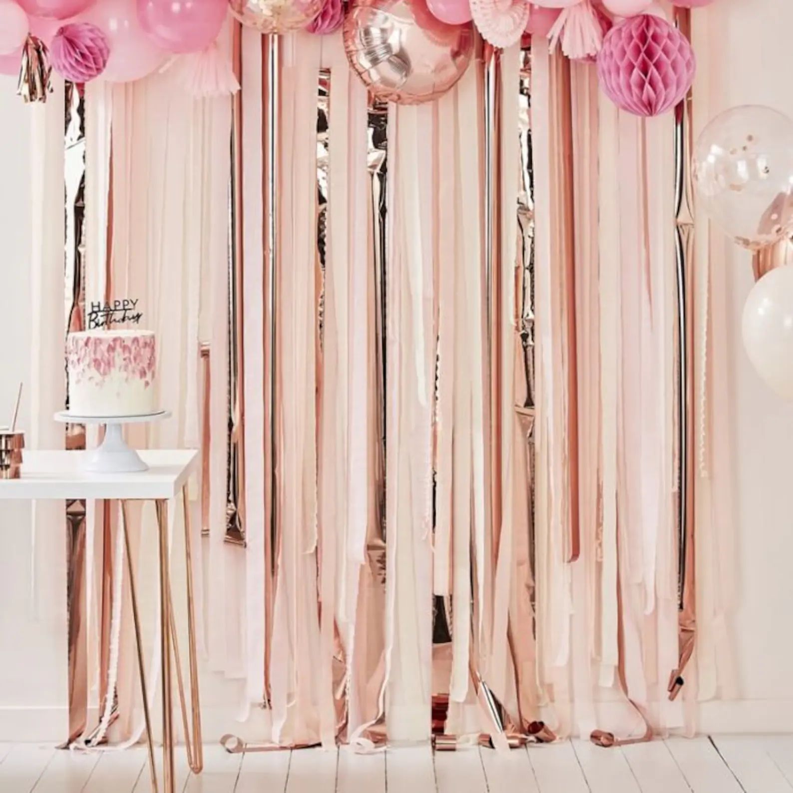 Pink And Rose Gold Party Streamers Backdrop - Birthday Decorations - Photo Backdrop - Rose Gold P... | Etsy (US)