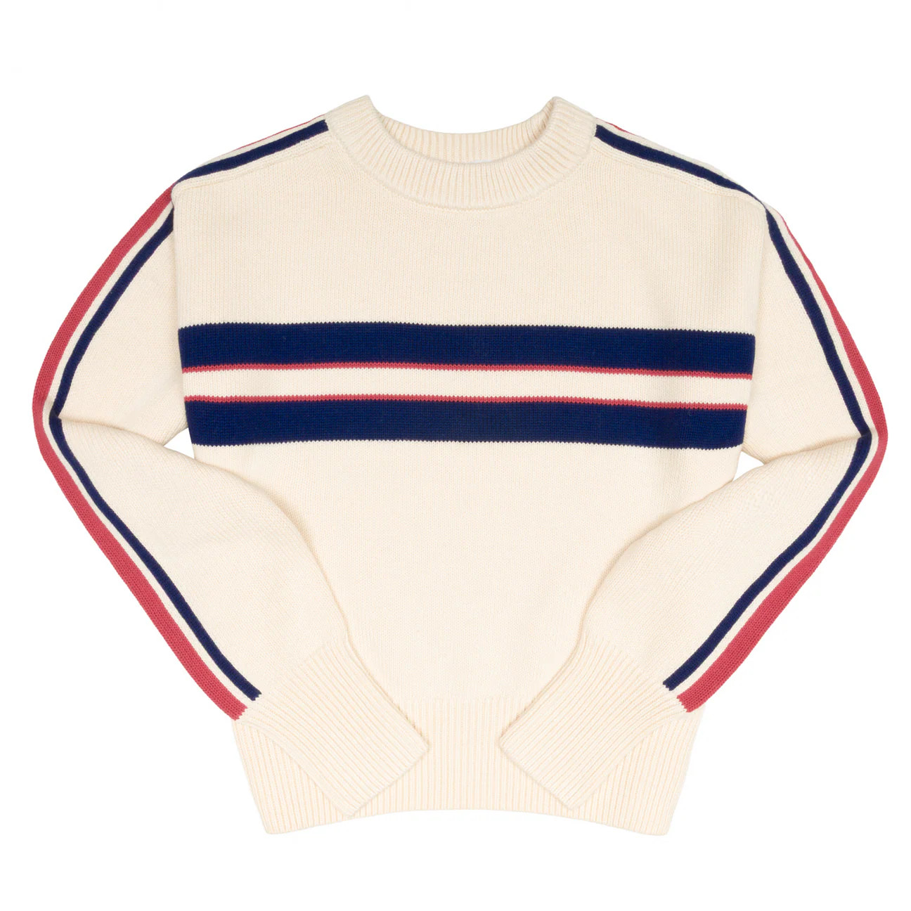 women's navy and red stripe cropped knit sweater | Minnow