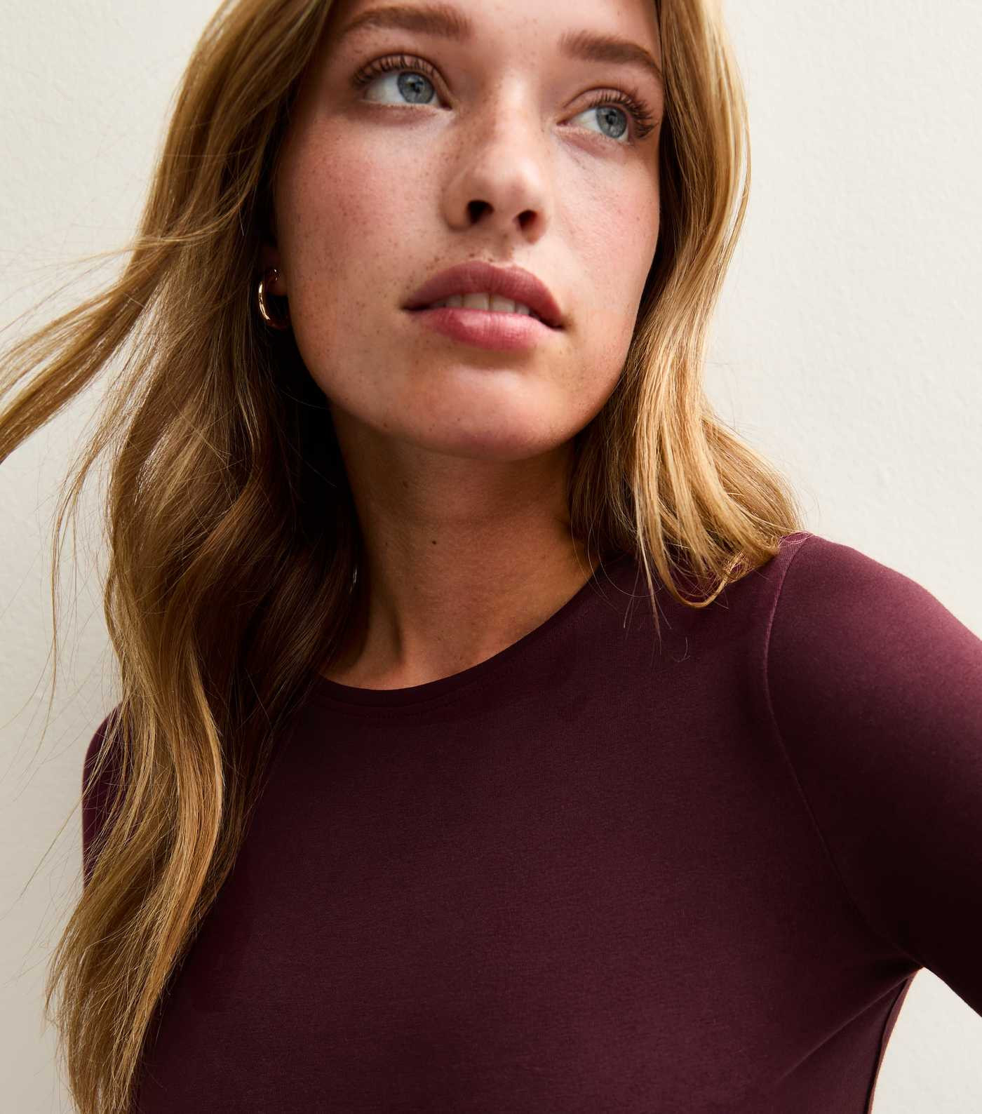 Dark Burgundy Long Sleeve Crew Neck Top | New Look | New Look (UK)