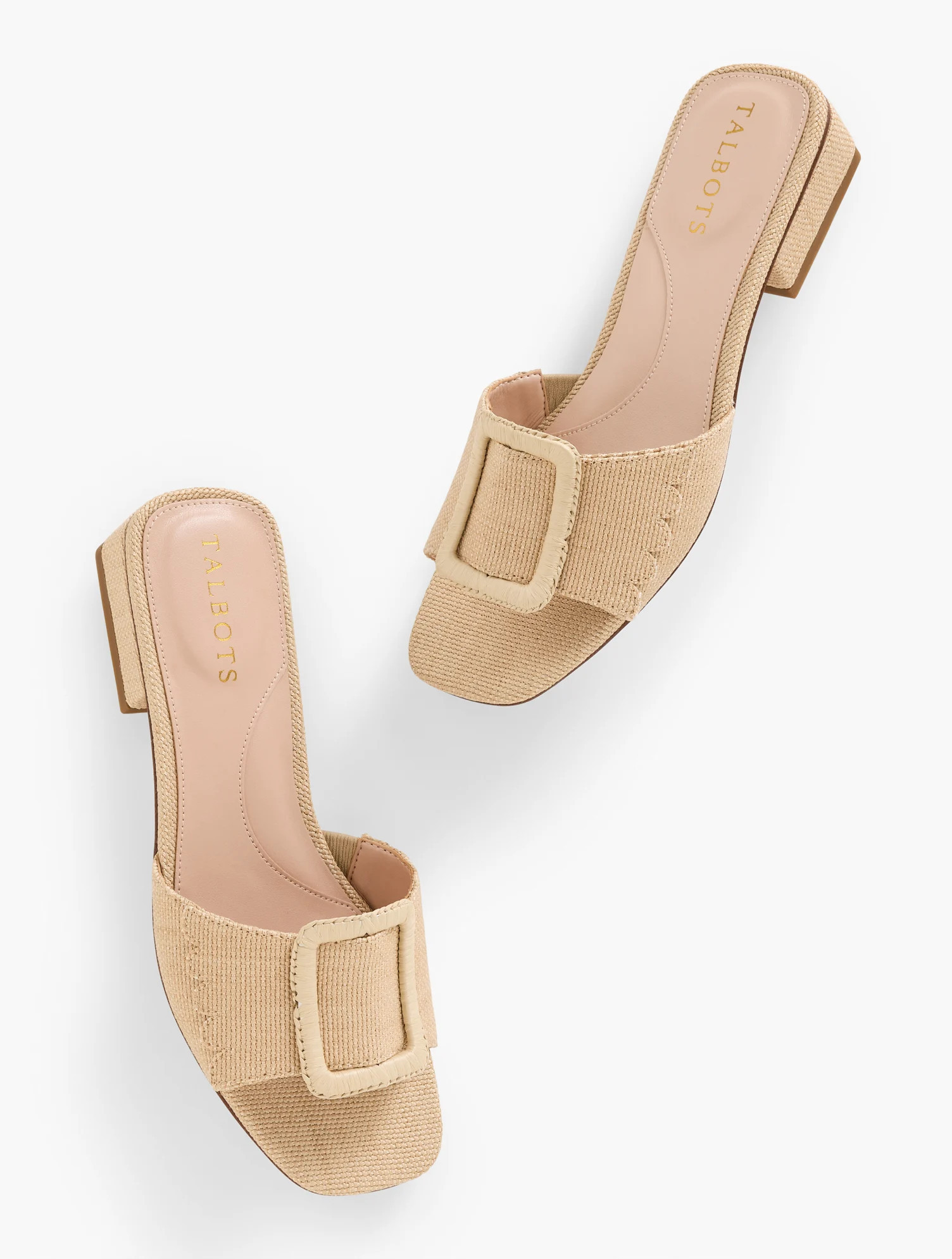 Viv Buckle Raffia Slides - Medium Natural - 9 1/2 M Talbots | Talbots