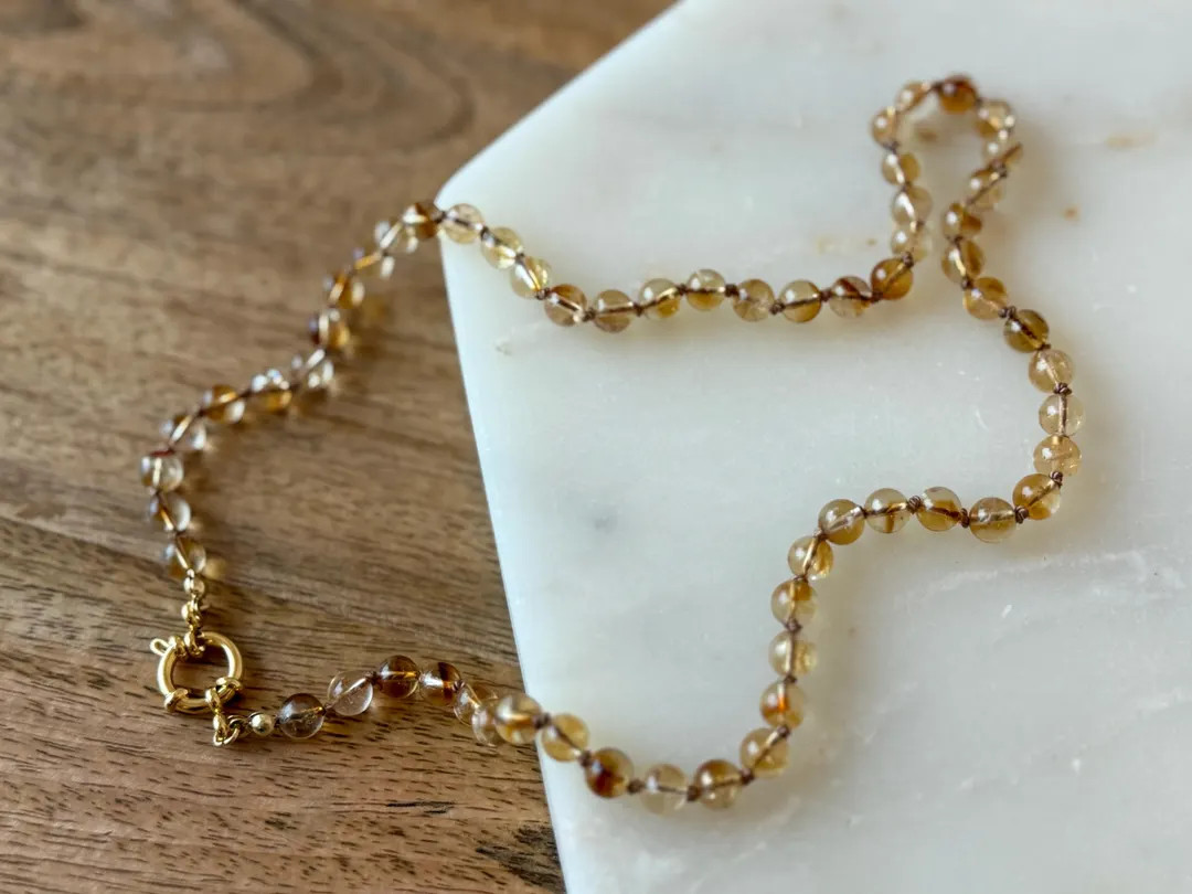 Beaded Gemstone Hand-knotted Silk Necklace With Gold Filled Hardware / Citrine Smooth Round Natur... | Etsy (US)