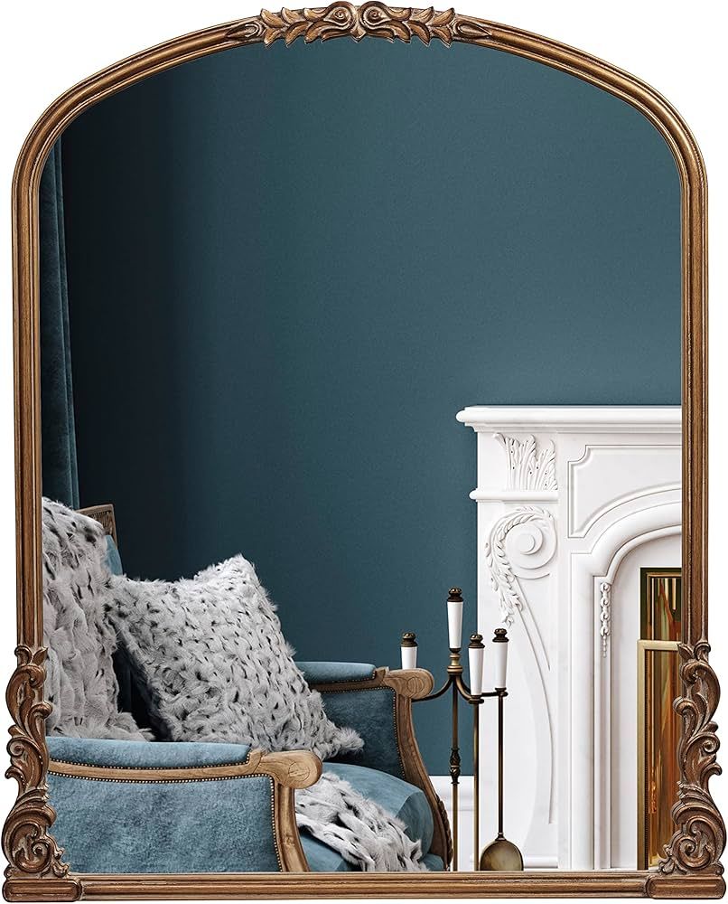 28.4x35 Inch English Estate Carved Arch Wood Wall Mirror, Antique Gold, Mirror for Entryway, Livi... | Amazon (US)