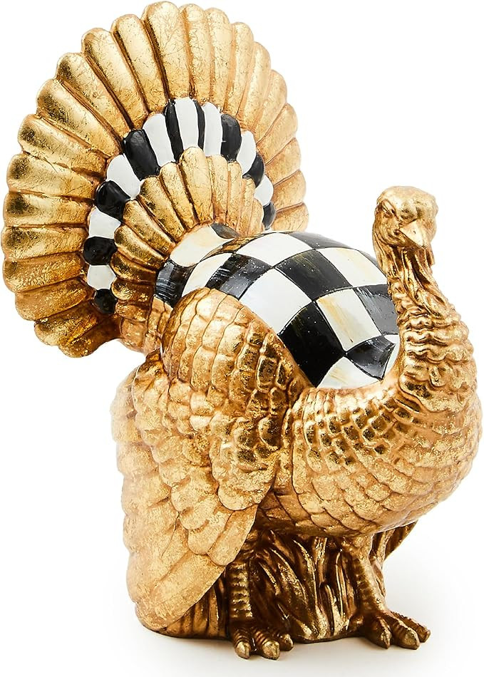MACKENZIE-CHILDS Courtly Check Mini Gold Turkey Figurine, Resin Fall Home Decor | Amazon (US)