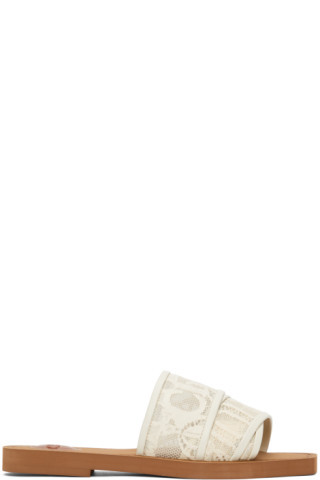 Off-White Lace Woody Flat Mules | SSENSE