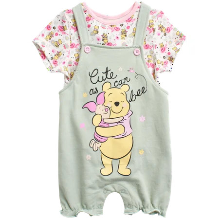 Disney Baby Girls Romper - 2 Piece Overall T-Shirt Set : Minnie Mouse Winnie The Pooh | Walmart (US)