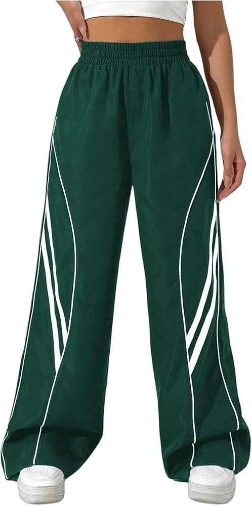 GORGLITTER Women's Y2k Elastic High Waisted Baggy Track Pants Vintage Wide Leg Parachute Trousers | Amazon (US)