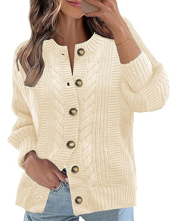 Rapbin Women's Cable Knit Cardigan Open Front Sweater Casual Long Sleeve Button Coats Outerwear | Amazon (US)
