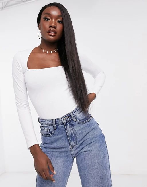ASOS DESIGN square neck top with long sleeve in white | ASOS (Global)