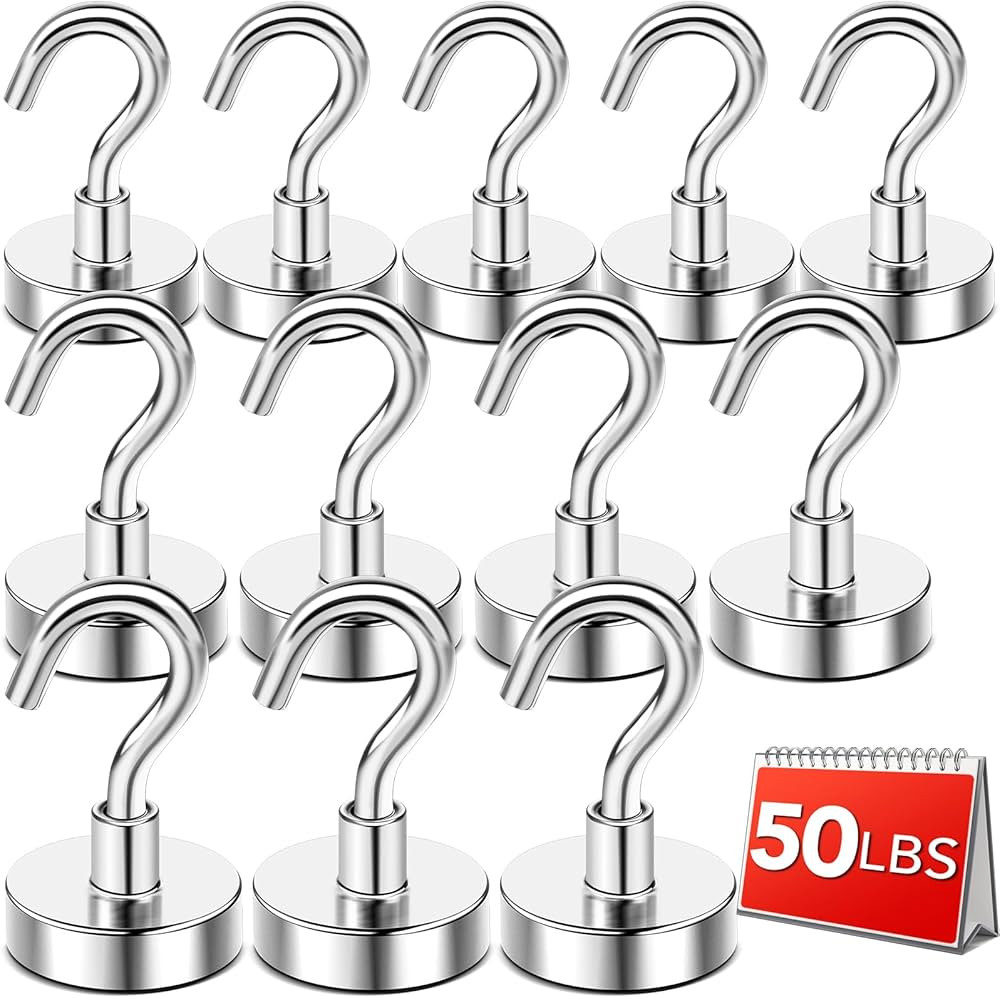 DIYMAG Strong Neodymium Magnetic Hooks, 50lbs Heavy Duty Rare Earth Magnets with Hook, Strong Cor... | Amazon (US)