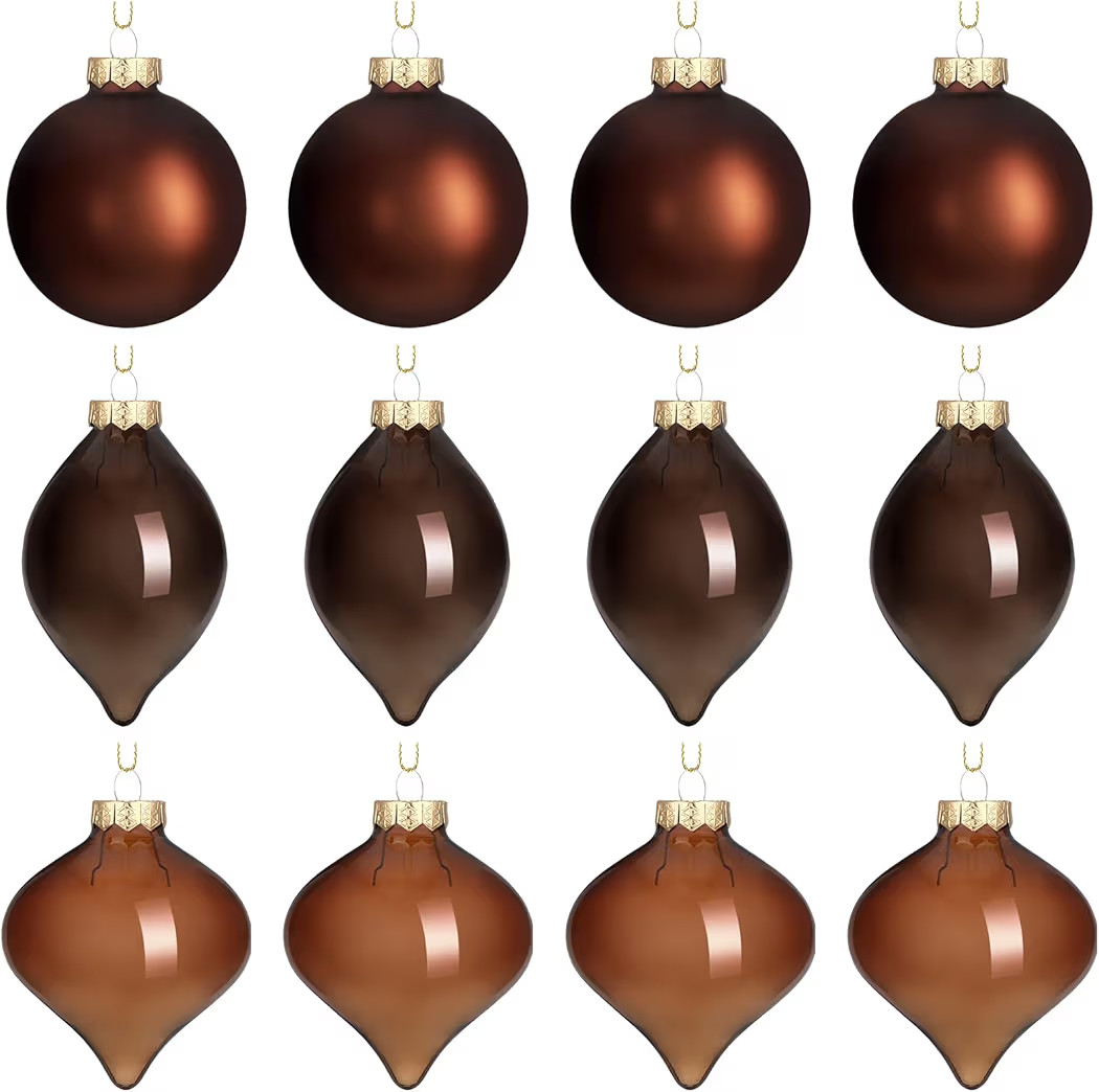 Zomiboo 12 Pcs Brown Glass Christmas Ball Ornaments Set 3.15" Hanging Shatterproof Glass Bulbs fo... | Amazon (US)