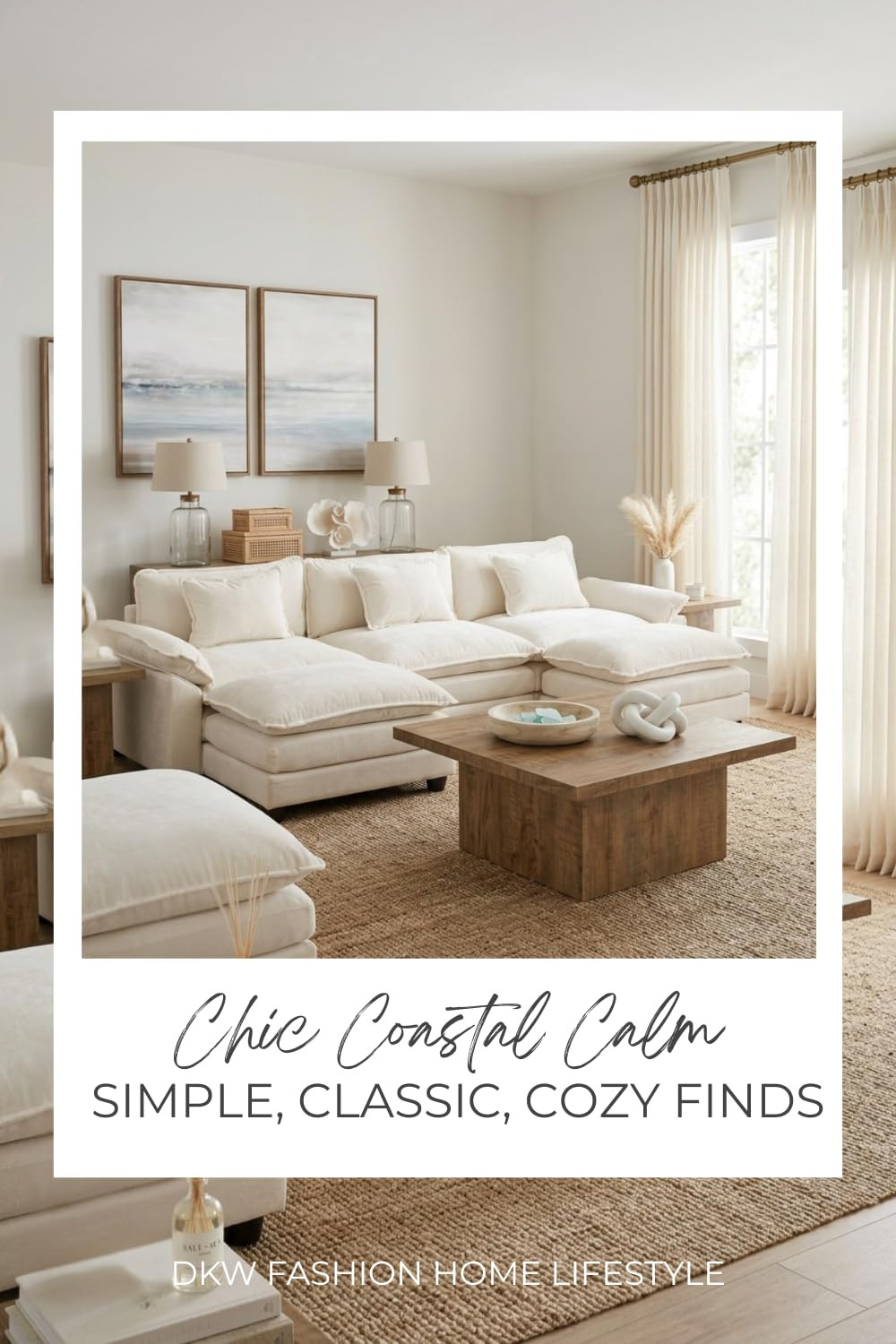 Creating a cozy coastal vibe in the living room has never been easier. This chic modular sectional sofa with a rustic coffee table adds a simple and elegant touch. Pair it with some stylish decor finds and you'll have the perfect setup for relaxation. 

 #LTKHome
